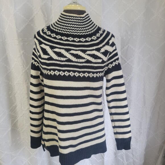 Talbots XS Navy & White Striped Fair Isle Cotton Blend Sweater - Picture 1 of 8